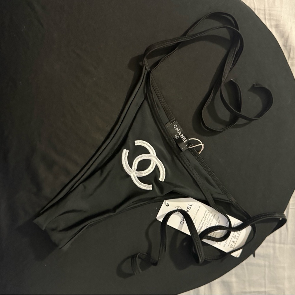 CHANEL Black Bikini Bottom with Iconic Logo